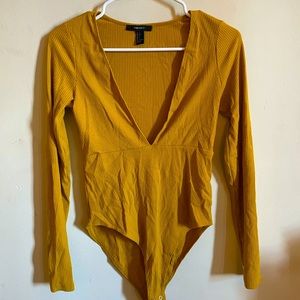 Forever 21 Low-cut Mustard Bodysuit